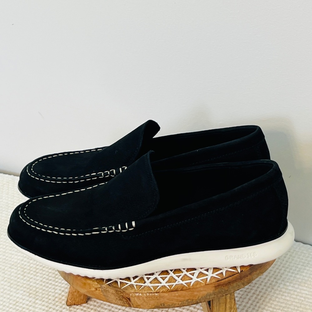 Cole Haan Zerogrand Men Black Suede Loafers C33820 Moc Toe Slip On Shoes